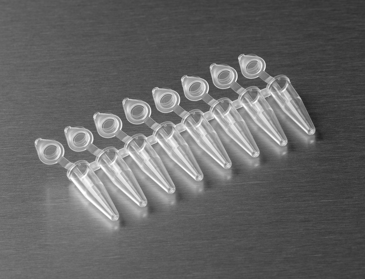 Axygen® PCR-0208-AF-C 0.2 mL 8-Strip PCR Tubes with Attached Flat Caps, Clear, Non-Sterile